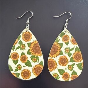Faux leather Sunflower Teardrop Earrings